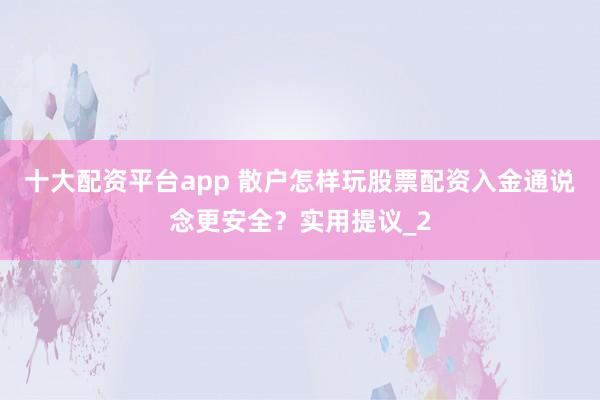 十大配资平台app 散户怎样玩股票配资入金通说念更安全？实用提议_2